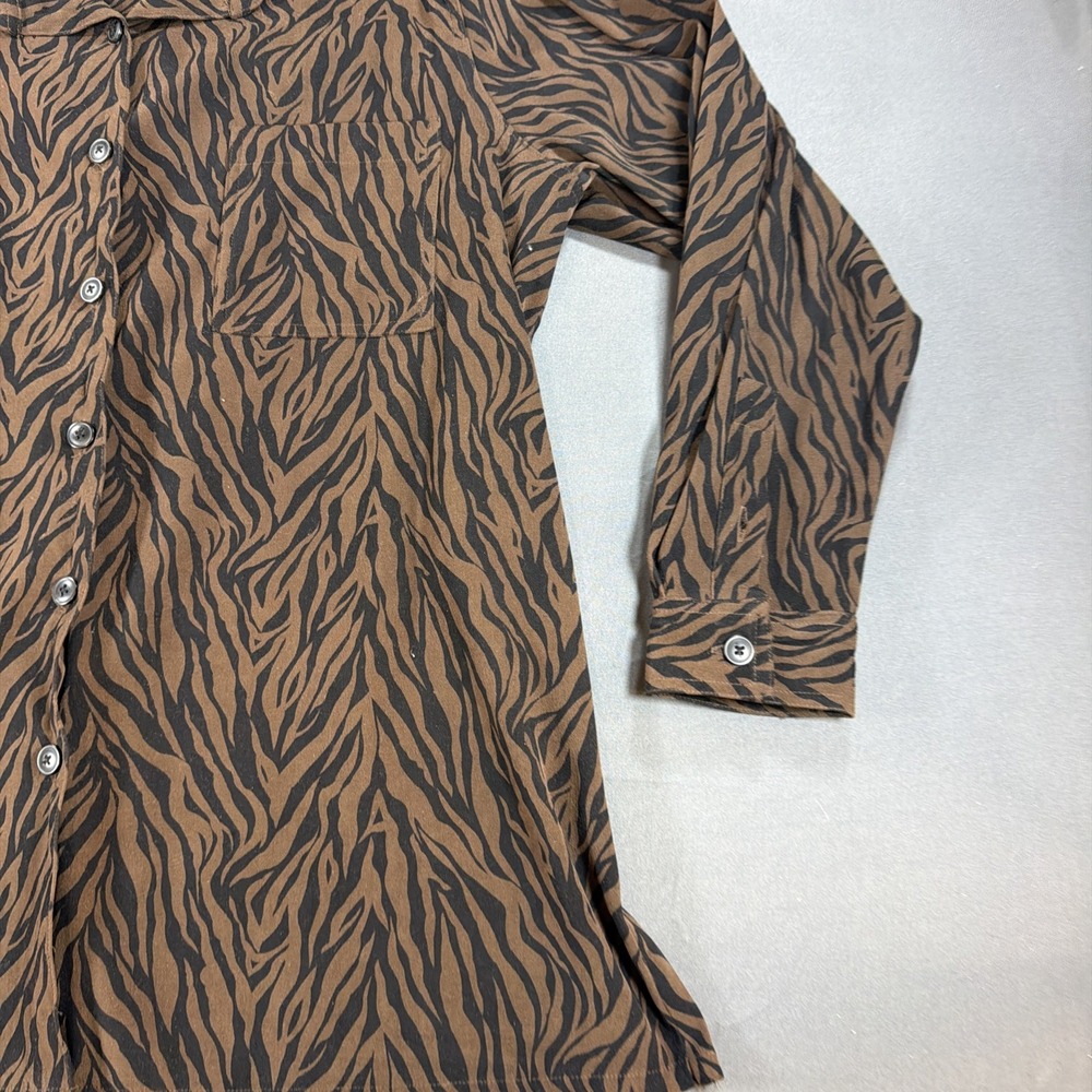 brown and black zebra-print button-down shirt from Denim & Co. 1X